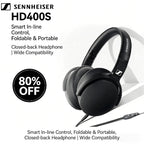 Sennheiser HD 400S Wired Headphones Over Ear HiFi Stereo Bass Noise Isolating Headset with Mic for Smartphone PC Laptop Music