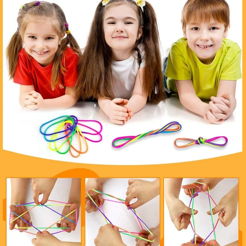 Rainbow Cats Cradle String 1.6M/63 Inch Long Rainbow Colourful Finger Rope Chinese Finger String Games Toy for Kids