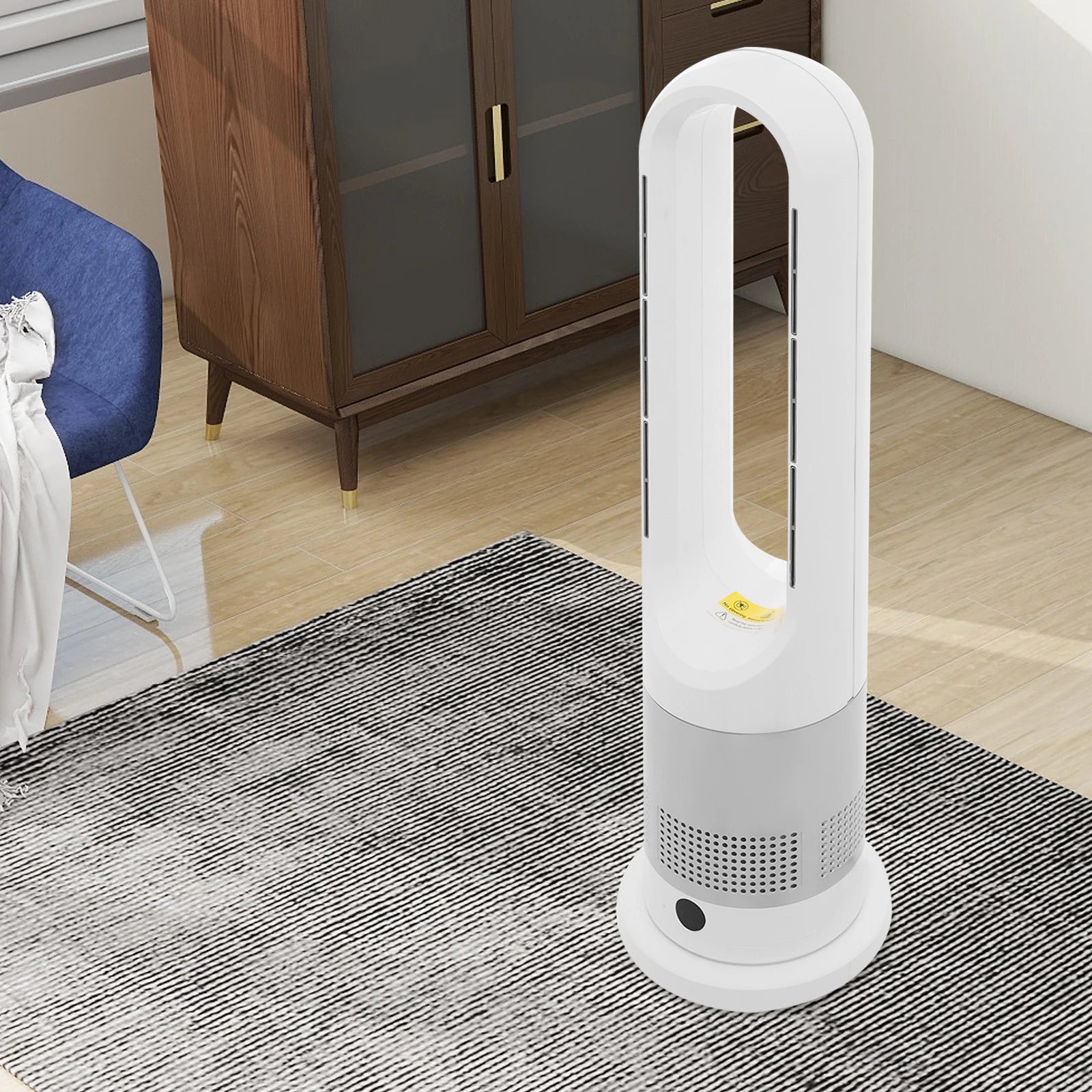 Year-Round Dual Mode Cooling Heating Tower Fan W/Remote 1200W Heater 8 Speeds 9H Timer 80° Oscillation Safe Bladeless