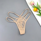 3 Pcs Lace Thin Strap Thong Women Low Waist Sexy Perspective Underwear Ladies Transparent G-string Panty Plus Size T-back