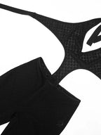 Beyprern Sexy Black Crochet Cut Out Jumpsuit Women Halter Backless See Through One Piece Romper High Waist Skinny Clubwear