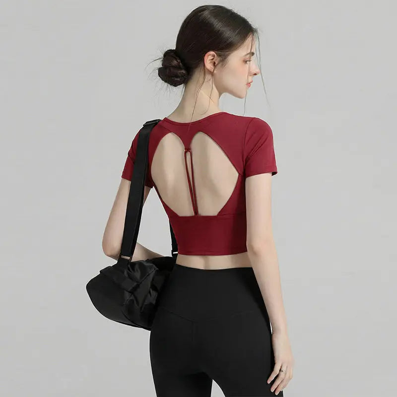 Women's Pilates Training Fitness Chest Cushion Yoga Top Quick Drying Breathable Sports Short Sleeve High-End Feeling Yoga Shirt
