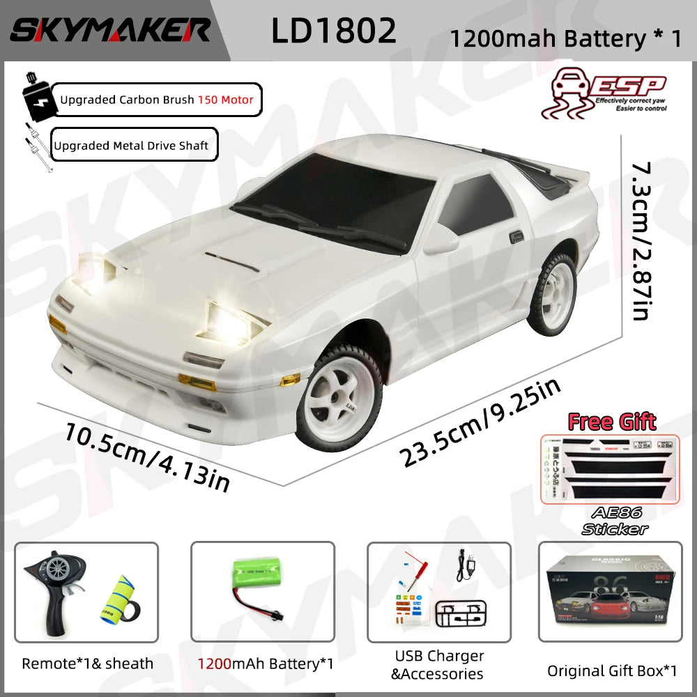 Skymaker AE86 Model LD1801 RX-7 FC LD1802 1:18 RC Drift Car 1/18 2.4G Remote Control ESP Gyroscope LED Mini RC Racing Car Toys