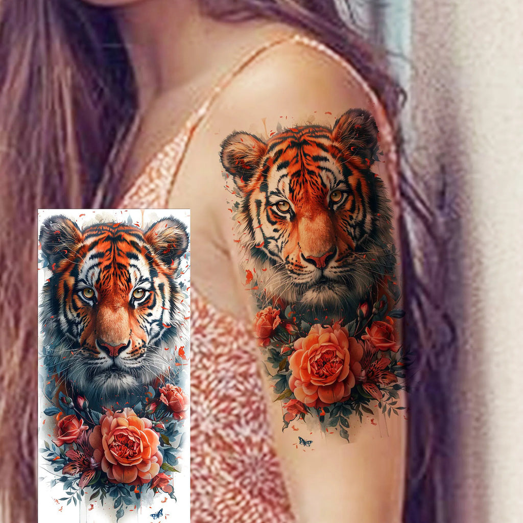 1 Sheet Unique Watercolr Lion Tiger Animals Temporary Tattoos Long Lasting Waterproof Fox Owl Fake Tattoo Sticker Body Art Tatoo