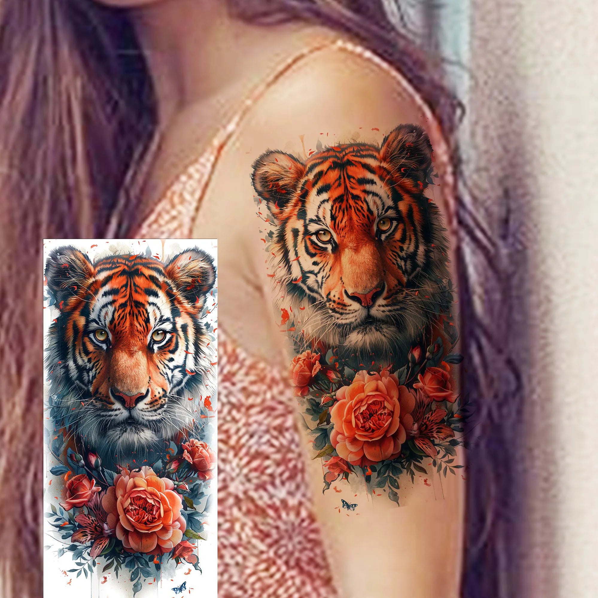 1 Sheet Unique Watercolr Lion Tiger Animals Temporary Tattoos Long Lasting Waterproof Fox Owl Fake Tattoo Sticker Body Art Tatoo