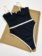 2024 New Black And White Contrast Color One Piece Swimsuit For Women Push Up Swimwear Bodysuit Monokini Bathing Suit Beachwear