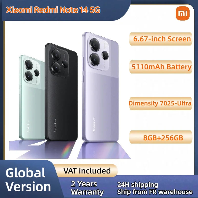 Global Version Xiaomi Redmi Note 14 5G Dimensity 7025-Ultra 6.67" 5110mAh 45W fast charging 108MP Camera With dual speakers NFC Ürün ana görseli