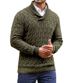 Men's Sweater Spring Shawl Collar Pullover Solid Color Sweater Casual Cable Knit Button-Up Pullover High Quality Tops US Size