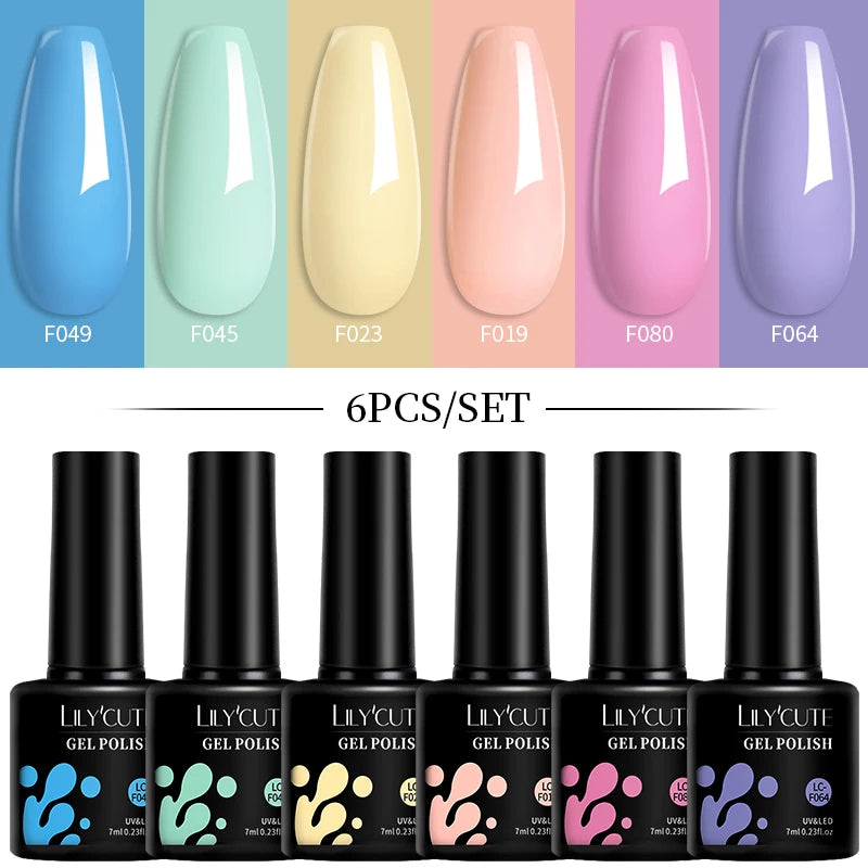 LILYCUTE 7ML 6PCS Neon Gel Nail Polish Set fluorescent Series Color Changing Semi Permanent Soak Off Manicure kit Nail Art Gel