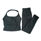 Halter Top Leggings 2-Piece Set Seamless Halterneck Backless Yoga Top+Scrunch Booty Leggings Fitness Gym 2pcs Set