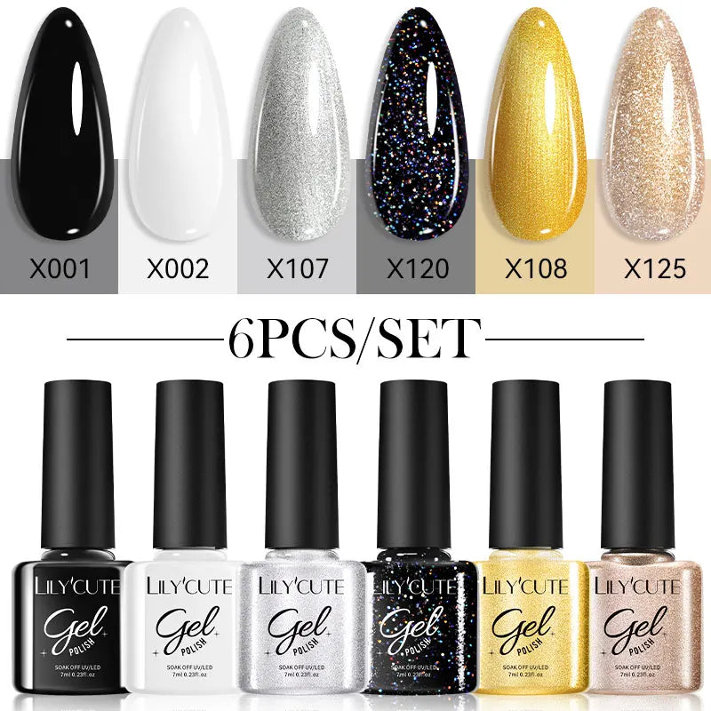 LILYCUTE 6PCS Gel Nail Polish Set Summer Neon Nail Gel Kits For DIY Nail Vernis Semi Permanent UV Lamp Gellak Nail Varnish Set