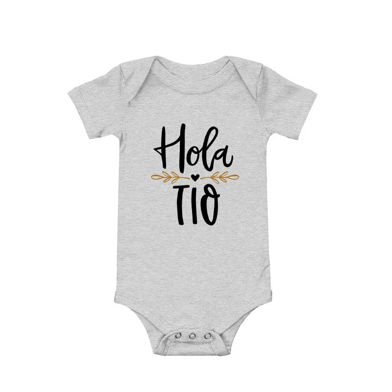 Hola Tio Tia Pregnancy Announcement Baby Bodysuit Jumpsuit Infant Clothing Casual Overalls Pregnancy Gift for New Aunt Uncle