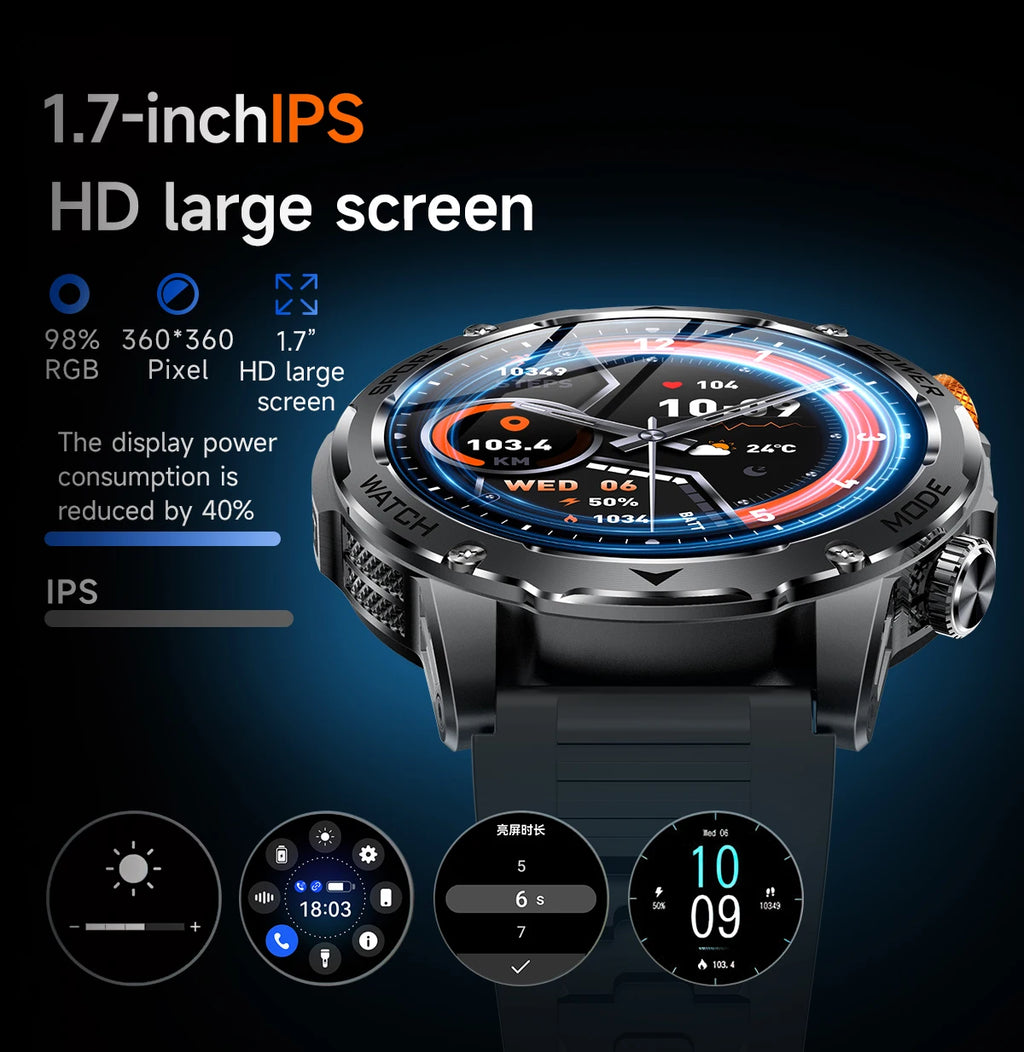 LIGE New Smart Watch Men 1000mAh Large Capacity Battery Outdoor Flashlight Bluetooth Call Waterproof Sport Fitness Smartwatch