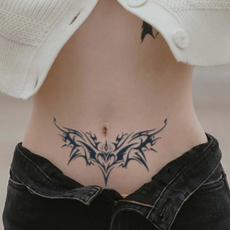 1pc Charming Tattoo Stickers Waterproof Lasting One To Two Weeks For Girls Belly Chest Back Waist Non-Reflective Thorn Cyan Secondary image