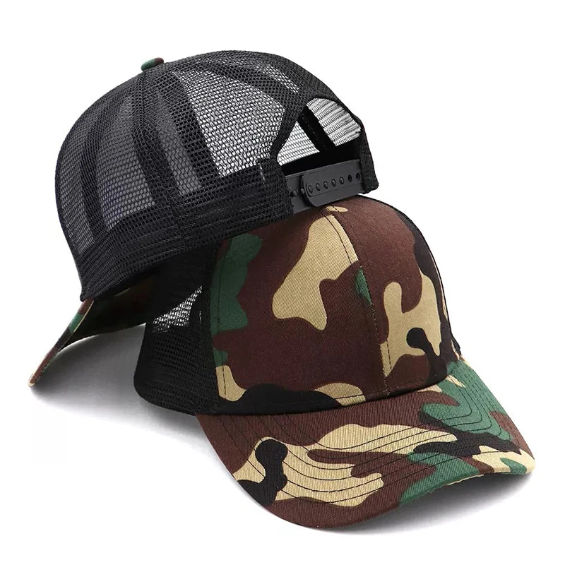 Military Camo Breathable Hard Top Baseball Cap | Wide Brim, Adjustable for Men & Women | Fishing, Hiking, Cycling Sun Hat