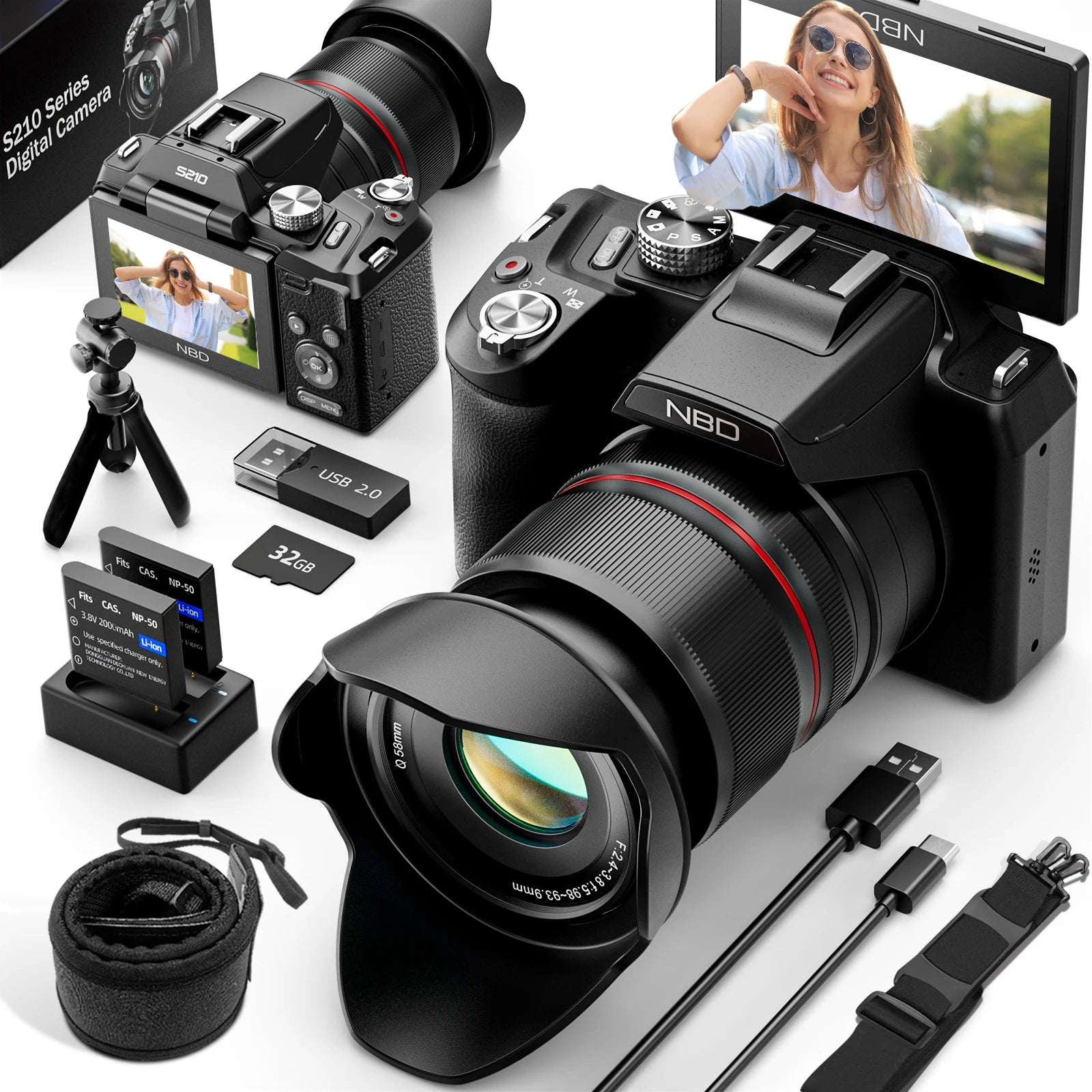 NBD 5K&64MP Digital Cameras For Photography, 16X Optical Zoom Camera With WiFi & App Control, Vlogging Camera With Auto Focus Ürün ana görseli