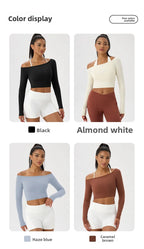 Yoga long-sleeved T-shirt women's one-shoulder sexy tight fitness wear top nude feel quick-drying sports sleeved Yoga Shirts