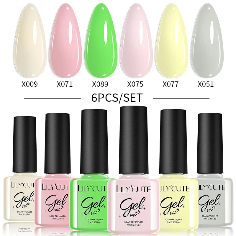 LILYCUTE 6PCS Gel Nail Polish Set Summer Neon Nail Gel Kits For DIY Nail Vernis Semi Permanent UV Lamp Gellak Nail Varnish Set
