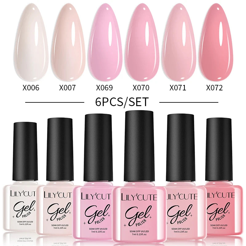 LILYCUTE 6PCS Gel Nail Polish Set Summer Neon Nail Gel Kits For DIY Nail Vernis Semi Permanent UV Lamp Gellak Nail Varnish Set