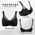 Sheroine Plus Size Women's Lace Floral Minimizer Bra, Underwire Full Coverage Unpadded Bras for Women Lifting Support Comfort
