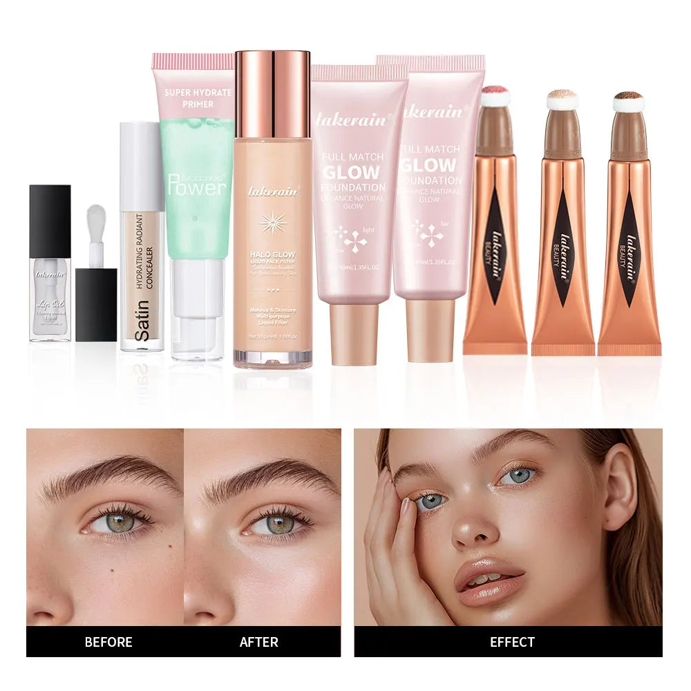 Makeup Set Beginner Kit Foundation Base Moisturizing Concealer Moisture Lip Gloss Highlighter Stick & Blush Face Makeup Sets Gif Ürün ana görseli