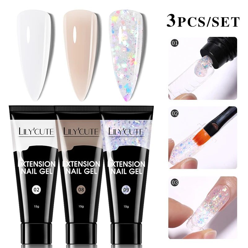 LILYCUTE 15ml Extension Gel Nail Polish Set Quick Nail Prolong With Extend Mold Nail Tips Acrylic Solution Manicure Tools Kit