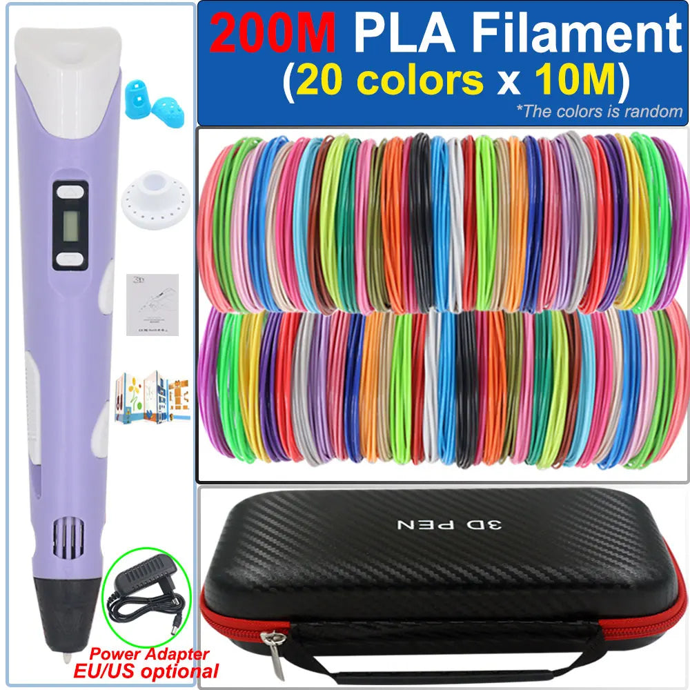 Children's 3D Pen 3D Drawing Printing Pen with LCD Screen Power Adapter 200M PLA Filament Toy Kids Christmas Birthday DIY Gift Ürün ana görseli