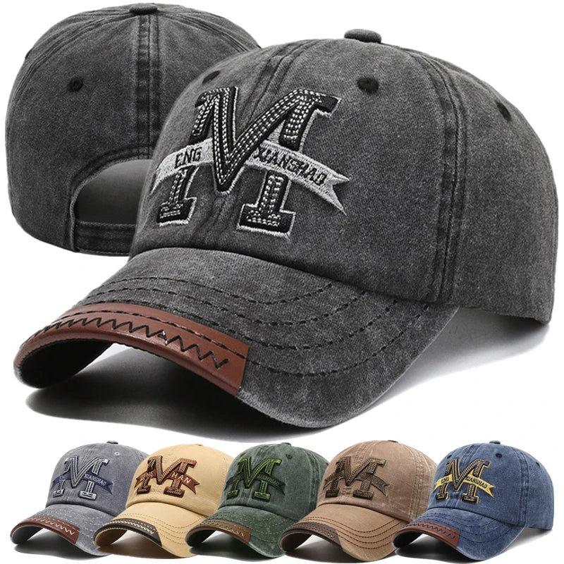 Hot Sale Unisex Baseball Cap M Letter Embroidery Dad Hat Women Men Outdoor Washed Cotton Cap Ürün ana görseli