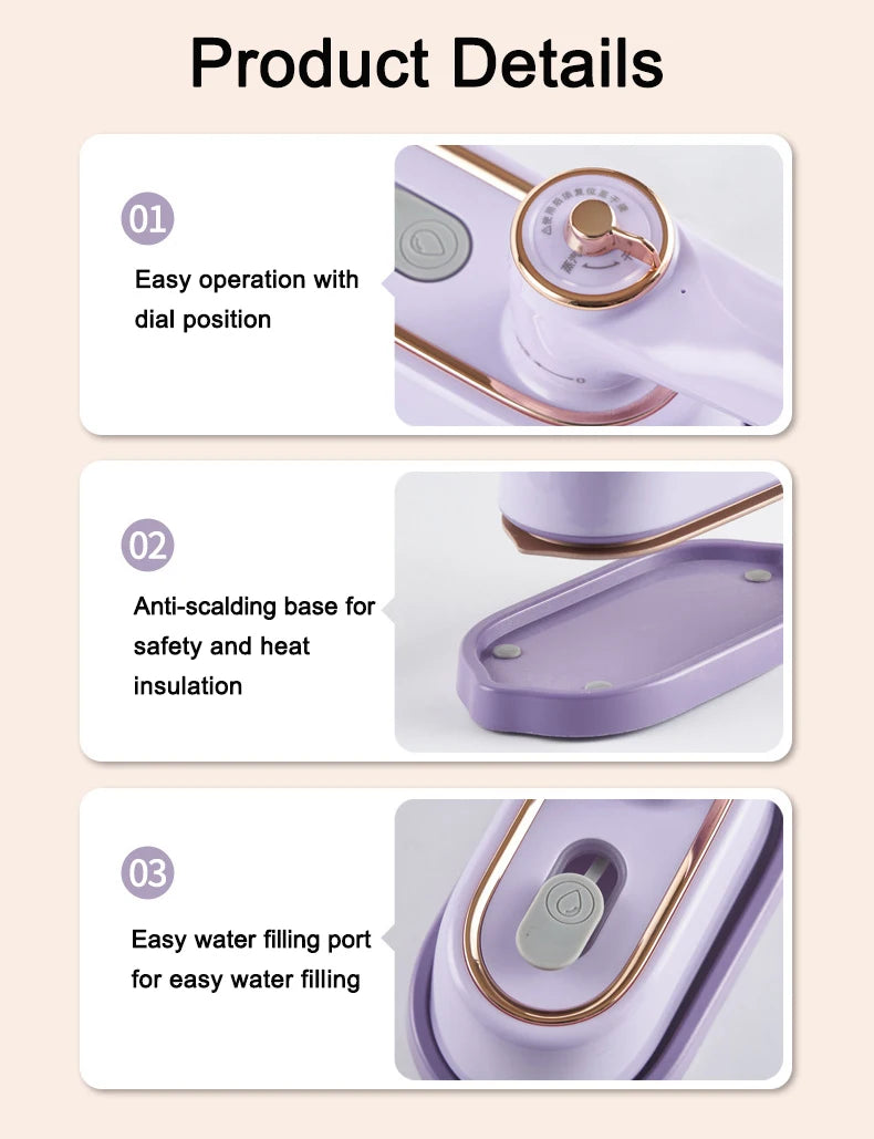 Handheld Vertical Garment Steamer Mini Travel Clothes Ironing Machine Fast-Heat Travelling Fabric Steam Iron Wet Cleaning Brush
