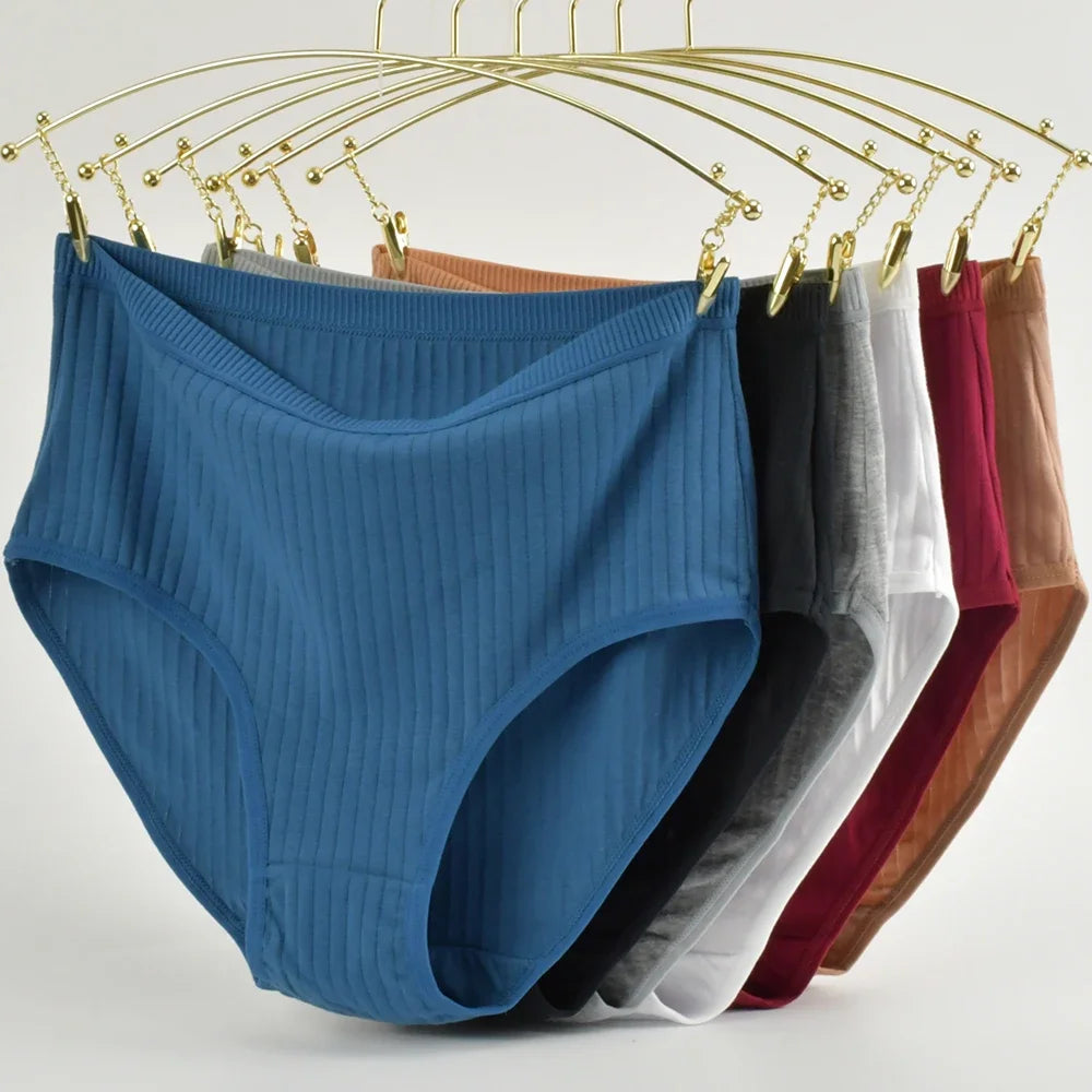 Soft High Waist Cotton Panties Underwear For Women Breathable Plus Size Woman Briefs Female Lingerie Underpants Panty Striped Ürün ana görseli