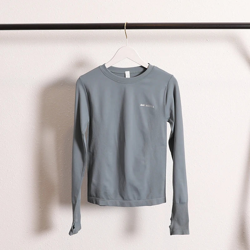 Women's Seamless Long Sleeve Fitness T-shirt Sports Elastic Yoga Gym Top Training Running Activewear Workout Shirt Pilates Tops