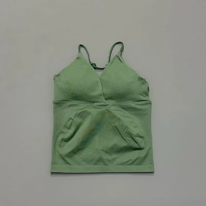 Vision Twist Front Longline Top Women Gym Tank Yoga Tops Quick Dry Thin Strap High Elastic Running Vest Push-up Fitness Vest