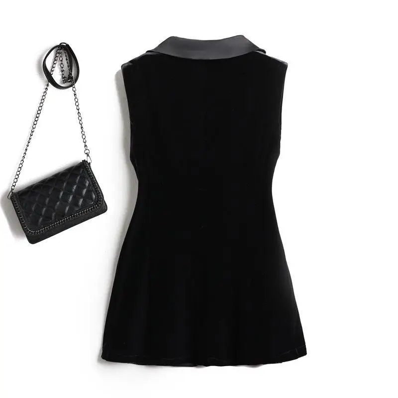 Black Velvet Vest Jacket For Women Sleeveless Blazer Fashion 2026 Spring And AutumnSuit Tank Top  Retro Waistcoat Z2338