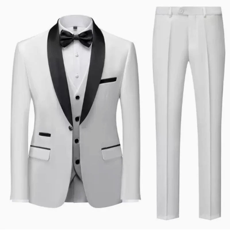 Men's Casual Business Have Smoking Suit High End Brand Boutique Fashion Blazer Vest Pants Groom Wedding Dress Party Suit
