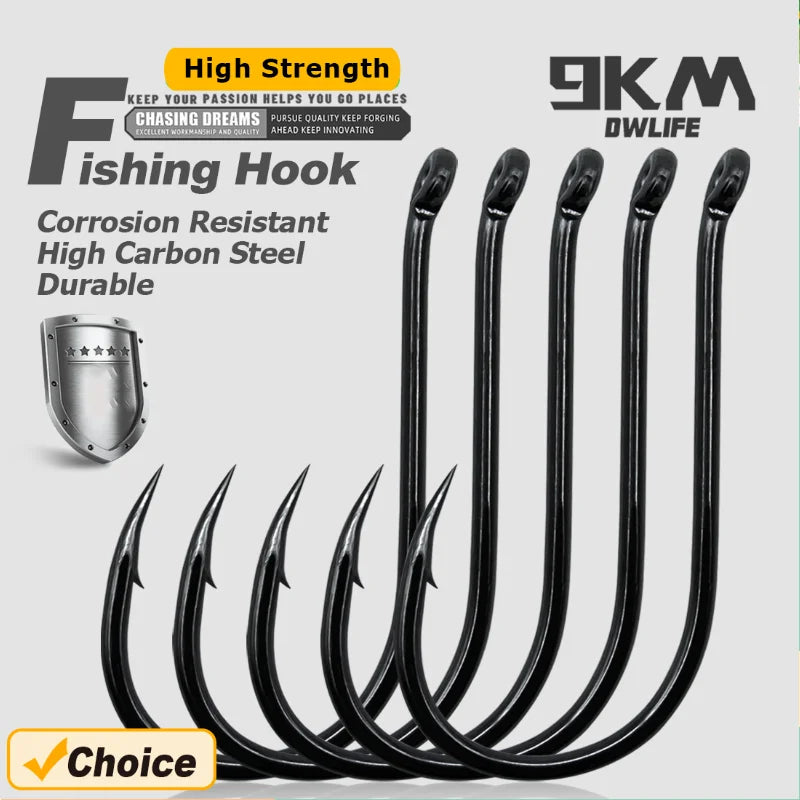 9KM Chinu Hooks 50~100Pcs Single Fishing Circle Hook Black High Carbon Steel for Saltwater Freshwater Porgy Bream Grouper Ürün ana görseli
