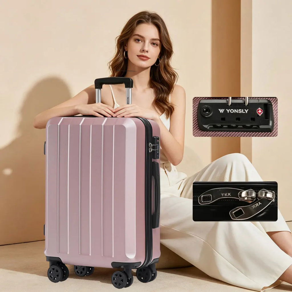 YONSLY Hardshell Suitcase 20/24/28 Inches with TSA Lock YKK Zipper 4 Silent 360° Wheels Mesh Compartment Trolley Rolling Luggage Hand Luggage Suitcase for Business Trips, Vacations, Family Journeys, and Weekend Getaways