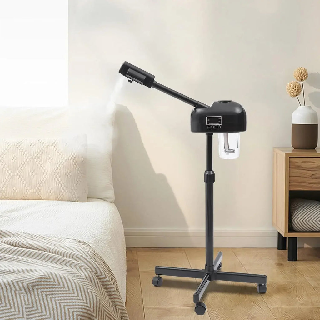 Portable Aesthetic Professional Height Adjustable Facial Steamer with LCD Screen and Wheels, Suitable for Beauty Salons and Home