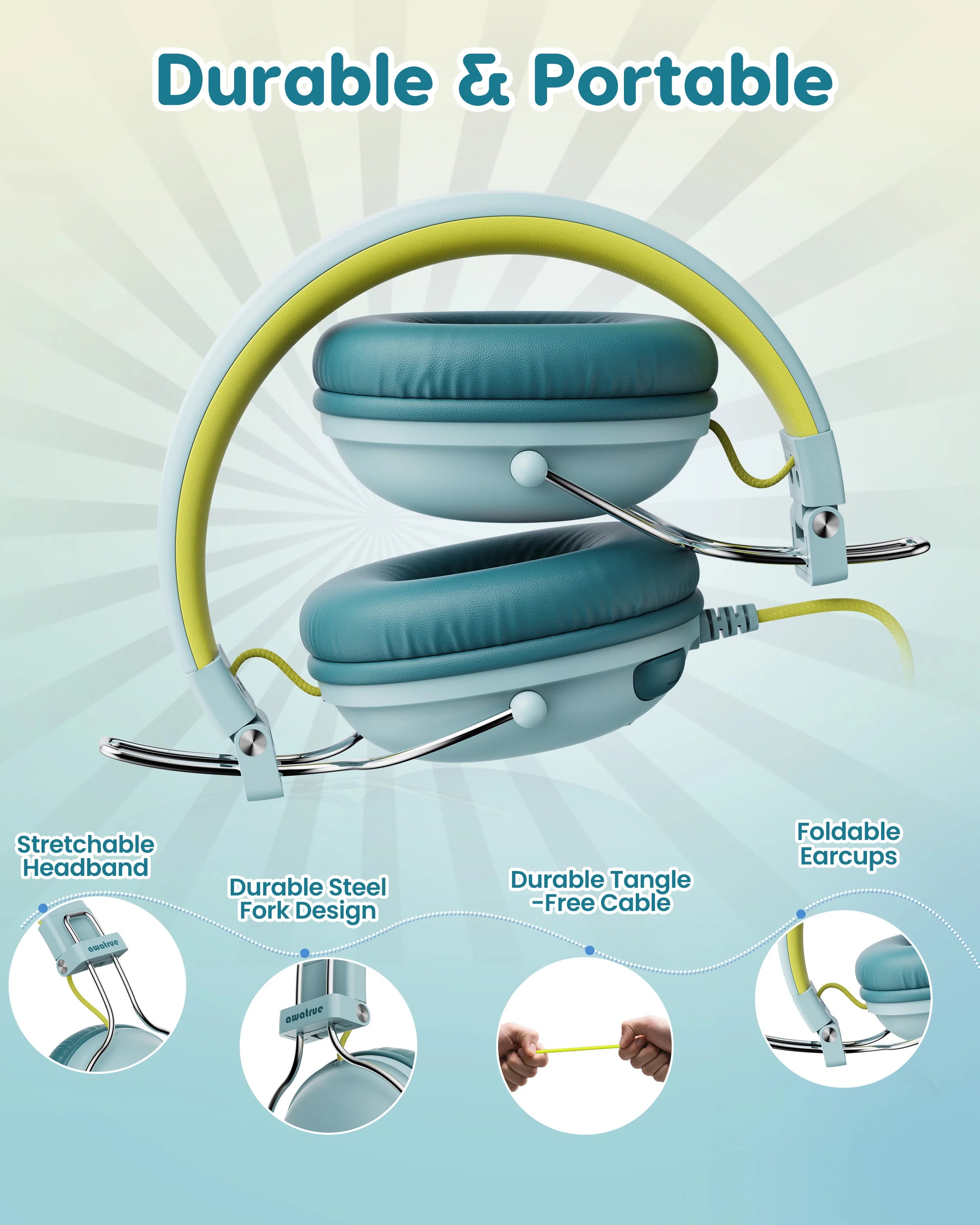 AWATRUE HK05 Kids Study Wired Children'S Headphones Stereo Sound Headset Kids Earphone with Mic Music Headset Limited Volume