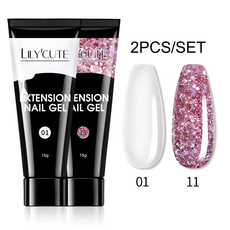 LILYCUTE 15ml Extension Gel Nail Polish Set Quick Nail Prolong With Extend Mold Nail Tips Acrylic Solution Manicure Tools Kit