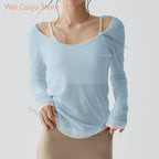 Quick Dry Long Sleeve Yoga Shirt Women Fitness Sports Top Running Gym Workout T-Shirt Female Athletic Active Wear