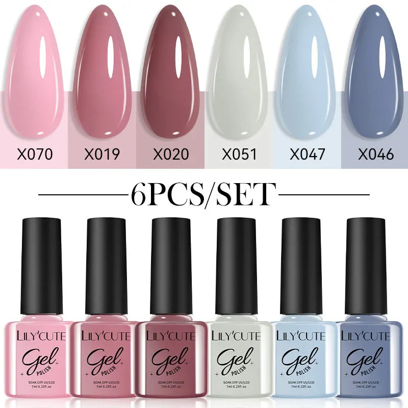 LILYCUTE 6PCS Gel Nail Polish Set Summer Neon Nail Gel Kits For DIY Nail Vernis Semi Permanent UV Lamp Gellak Nail Varnish Set