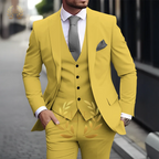 Men's Khaki 3-Piece Suit Classic Peak Lapel Business Formal Wedding Groom Slim Fit Elegant Gentleman Style Fashion Blazer