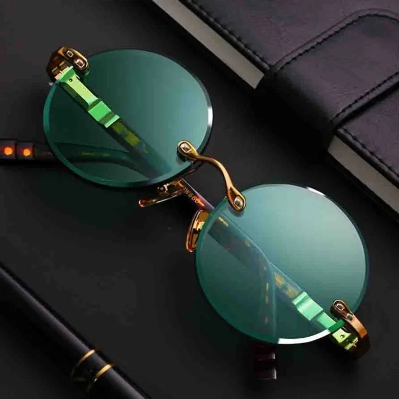 Fashion Classic Rimless Sunglasses Women Men Crystal Dark Green Lens Sun Glasses Retro Round Glasses Outdoor Driving Eyeglasses Ürün ana görseli