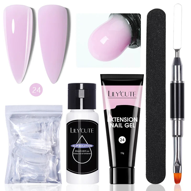 LILYCUTE 15ml Extension Gel Nail Polish Set Quick Nail Prolong With Extend Mold Nail Tips Acrylic Solution Manicure Tools Kit