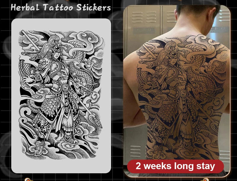 Magic Juice Ink Waterproof Tattoo Stickers Full Back Large Size Herbal Juice Temporary Tattoos Men Body Art Dragon Tiger