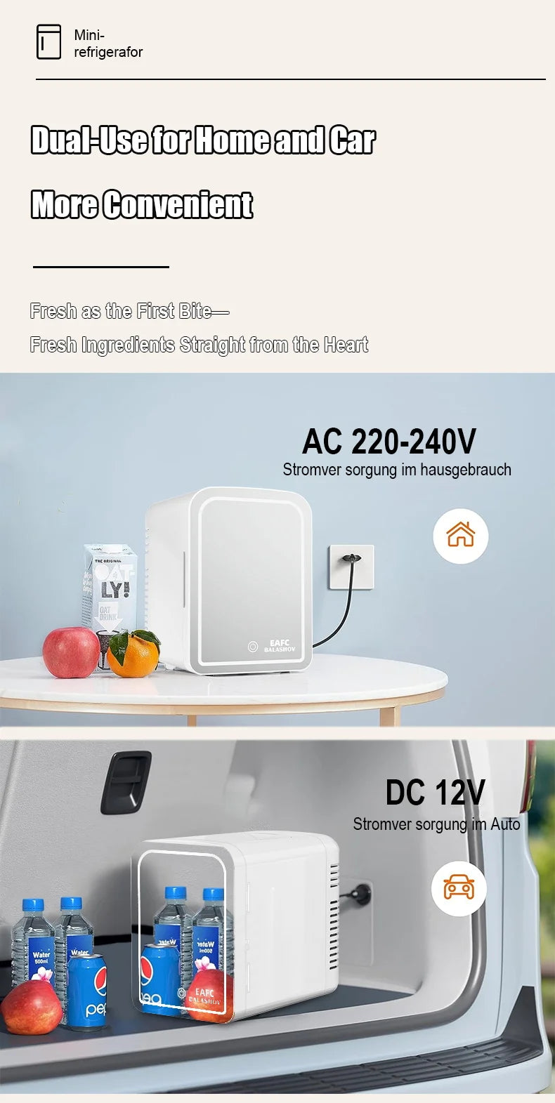 Mirror Car Refrigerator Home Small Fridge Mask For Makeup Cosmetics Home Refrigerator Cooling With LED Light Refrigerator For Makeup 4L/6L EU