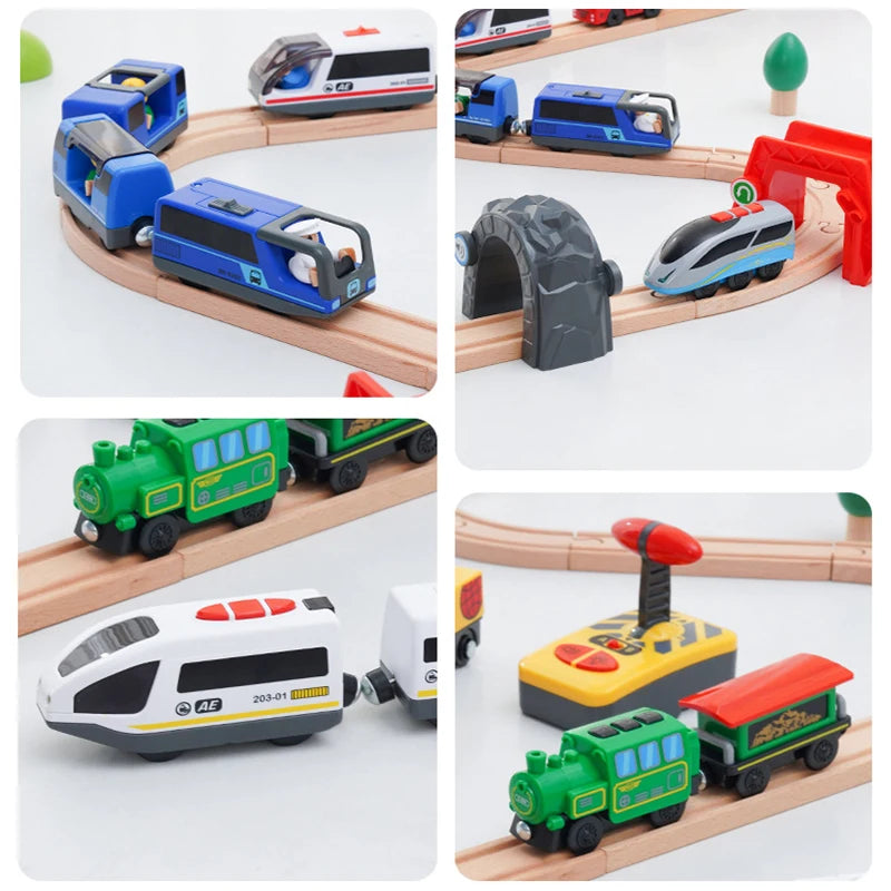 Wooden Railway Train Locomotive Magnetic Electric Car Train Toys Fit Biro Wooden Diecast Slot Train Track Railway Christmas Gift