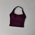 Seamless Halter Neck Yoga Tank Tops for Women Built-in Bra Padded Gym Top Sleeveless Shirt Fitted Backless Workout Clothes