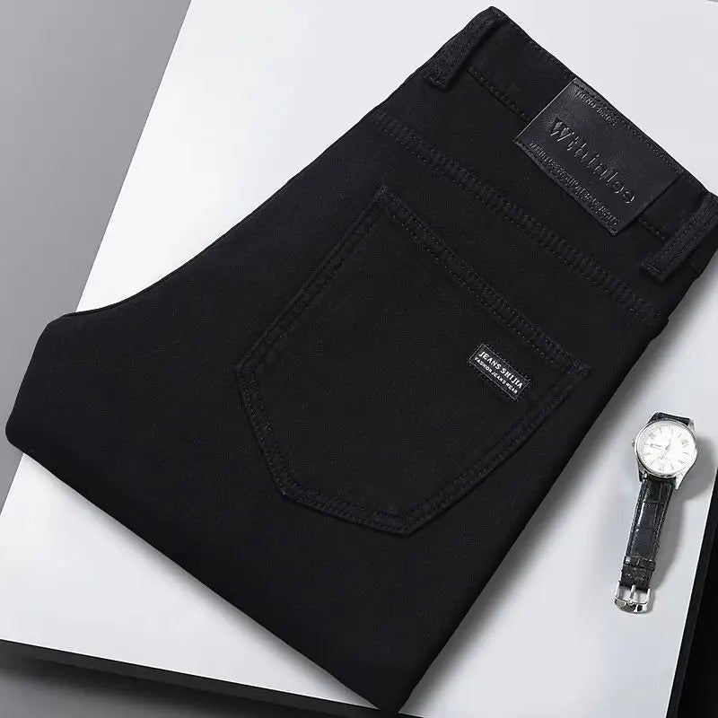 Wthinlee New Business Men's Jeans Casual Straight Stretch Fashion Classic Blue Black Work Denim Trousers Male Brand Clothing