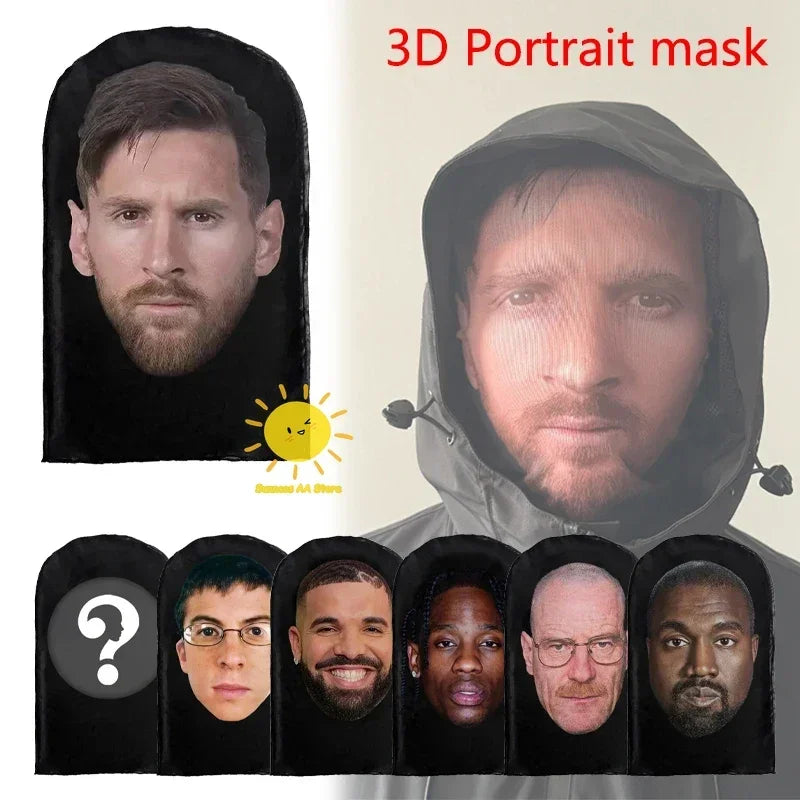 New 3D Printed Kanye Mask Drake Elastic Mesh Full Face Mask for Unisex Cosplay Headwear Party Simulation Balaclava Hat Headgear Ürün ana görseli